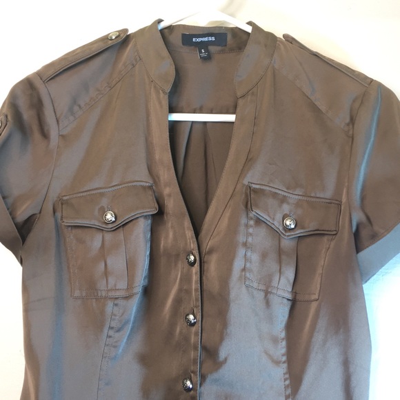2/$20 Express Silky Brown Military Blouse - Picture 6 of 10